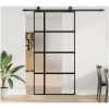 Skjutdörr med beslag svart 102,5x205 cm härdat glas vidaXL 102.5 x 205 cm (200 cm sliding rail) – miniatyr 1