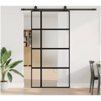 Skjutdörr med beslag svart 102,5x205 cm härdat glas vidaXL