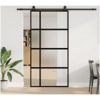 Skjutdörr med beslag svart 102,5x205 cm härdat glas vidaXL