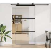 Skjutdörr med beslag svart 102x205 cm ESG-glas vidaXL