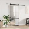 Skjutdörr med beslag svart 102x205 cm ESG-glas vidaXL 102 x 205 cm (213 cm sliding rail) – miniatyr 3