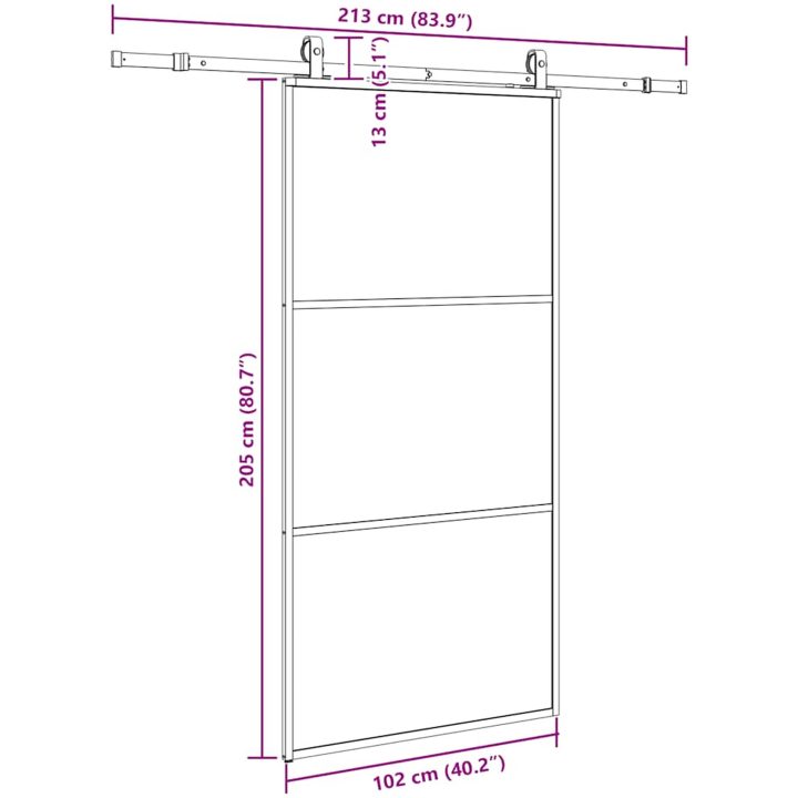 Skjutdörr med beslag svart 102x205 cm ESG-glas vidaXL 102 x 205 cm (213 cm sliding rail) – bild 9
