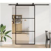 Skjutdörr med beslag svart 102x205 cm ESG-glas vidaXL