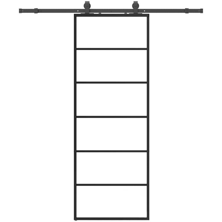 Skjutdörr med beslag svart 76x205 cm ESG-glas vidaXL 76 x 205 cm (183 cm sliding rail) – bild 2