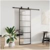 Skjutdörr med beslag svart 76x205 cm ESG-glas vidaXL 76 x 205 cm (183 cm sliding rail) – miniatyr 3