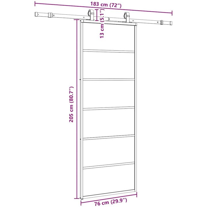 Skjutdörr med beslag svart 76x205 cm ESG-glas vidaXL 76 x 205 cm (183 cm sliding rail) – bild 9