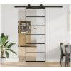 Skjutdörr med beslag svart 76x205 cm ESG-glas vidaXL 76 x 205 cm (183 cm sliding rail) – miniatyr 1