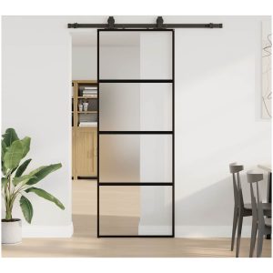Skjutdörr med beslag svart 76x205 cm härdat glas vidaXL
