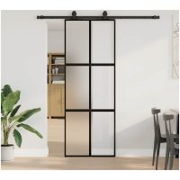 Skjutdörr med beslag svart 76x205 cm härdat glas vidaXL