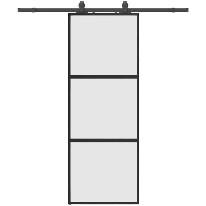 Skjutdörr med beslag svart 76x205 cm härdat glas vidaXL 76 x 205 cm (183 cm sliding rail) – bild 2