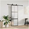 Skjutdörr med beslag svart 76x205 cm härdat glas vidaXL 76 x 205 cm (183 cm sliding rail) – miniatyr 3