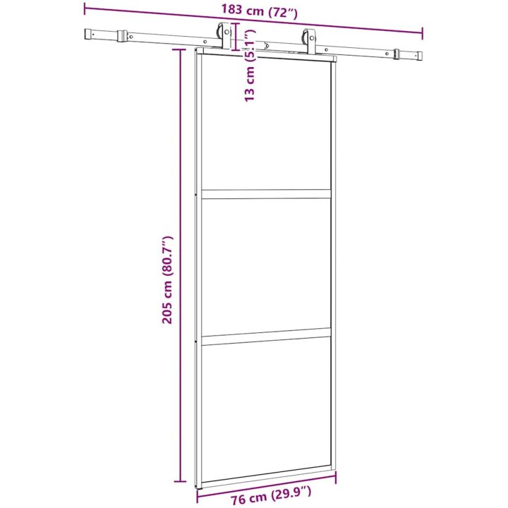 Skjutdörr med beslag svart 76x205 cm härdat glas vidaXL 76 x 205 cm (183 cm sliding rail) – bild 9