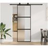 Skjutdörr med beslag svart 76x205 cm härdat glas vidaXL 76 x 205 cm (183 cm sliding rail) – miniatyr 1