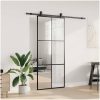 Skjutdörr med beslag svart 90x205 cm ESG-glas vidaXL 90 x 205 cm (200 cm sliding rail) – miniatyr 3