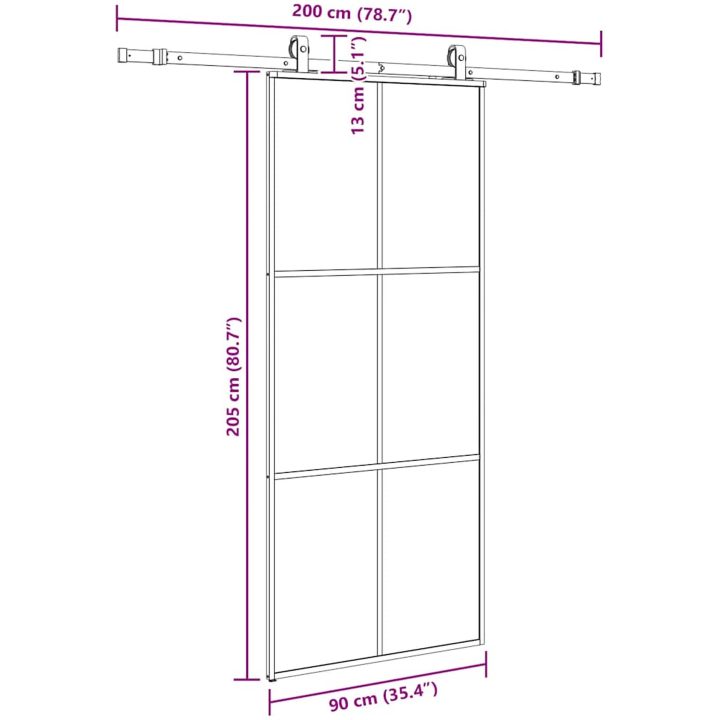 Skjutdörr med beslag svart 90x205 cm ESG-glas vidaXL 90 x 205 cm (200 cm sliding rail) – bild 9