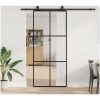 Skjutdörr med beslag svart 90x205 cm ESG-glas vidaXL 90 x 205 cm (200 cm sliding rail) – miniatyr 1