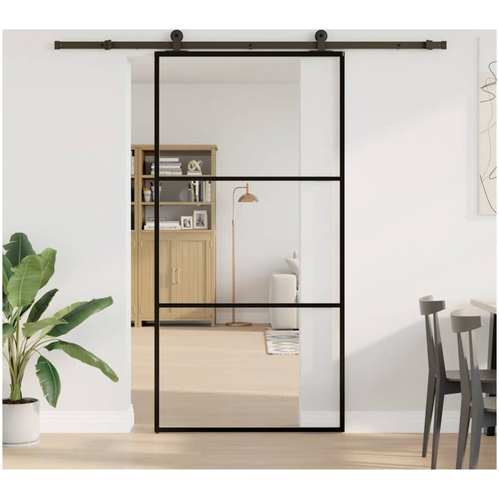 Skjutdörr med beslagset 102x205 cm ESG glas och aluminium vidaXL 102 x 205 cm (213.5 cm) – bild 2
