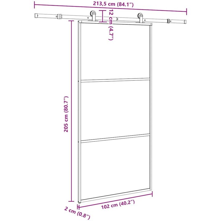 Skjutdörr med beslagset 102x205 cm ESG glas och aluminium vidaXL 102 x 205 cm (213.5 cm) – bild 8