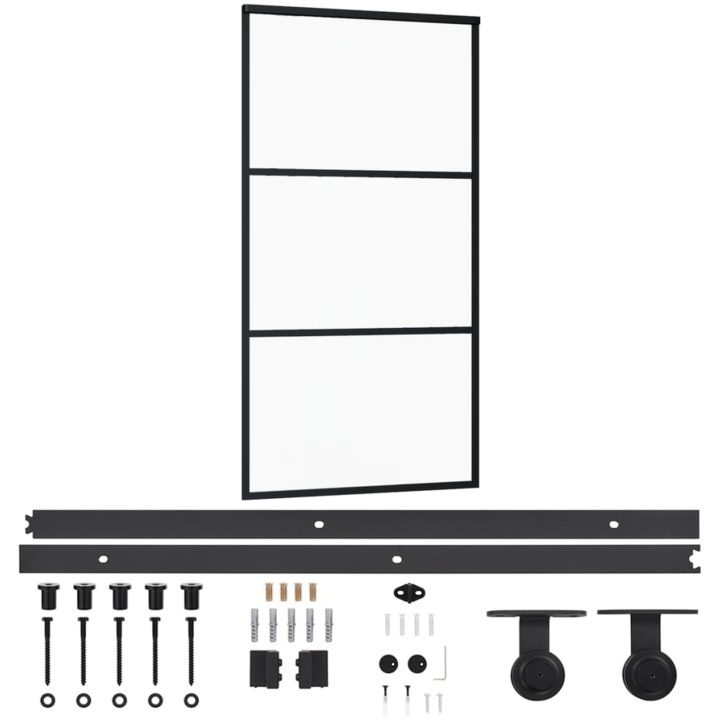 Skjutdörr med beslagset ESG glas och aluminium 102x205 cm vidaXL 102 x 205 cm (183 cm sliding rail) – bild 2