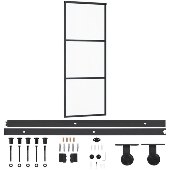 Skjutdörr med beslagset ESG glas och aluminium vidaXL 76 x 205 cm (183 cm sliding rail) – bild 2