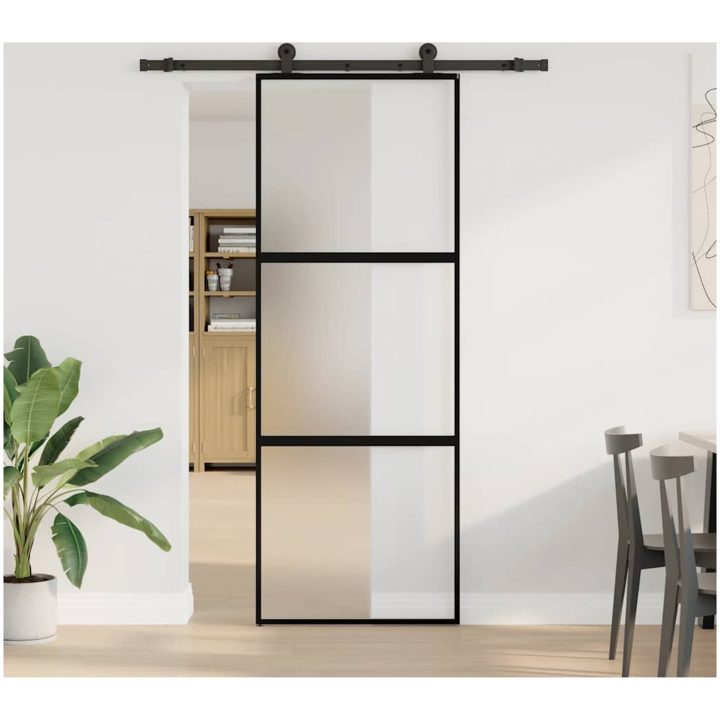 Skjutdörr med beslagset härdat glas och aluminium 76x205 cm vidaXL 76 x 205 cm (152.5 cm) – bild 2