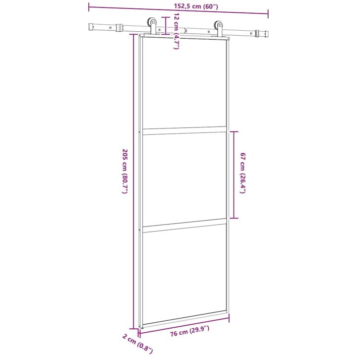 Skjutdörr med beslagset härdat glas och aluminium 76x205 cm vidaXL 76 x 205 cm (152.5 cm) – bild 8