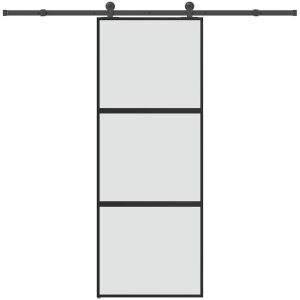 Skjutdörr med beslagset härdat glas och aluminium 76x205 cm vidaXL