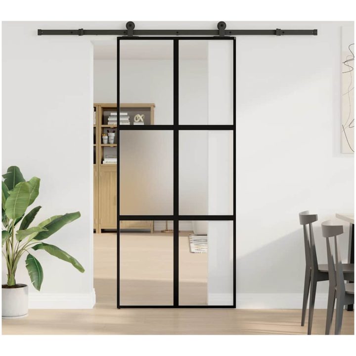 Skjutdörr med beslagset härdat glas och aluminium 90x205 cm vidaXL 90 x 205 cm (213.5 cm) – bild 2