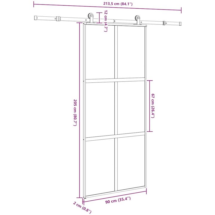 Skjutdörr med beslagset härdat glas och aluminium 90x205 cm vidaXL 90 x 205 cm (213.5 cm) – bild 8