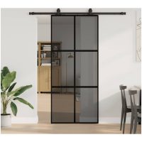 Skjutdörr med beslagssats svart 90x205 cm härdat glas vidaXL