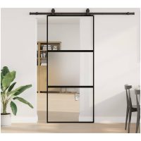 Skjutdörr med beslagssats svart 90x205 cm härdat glas vidaXL
