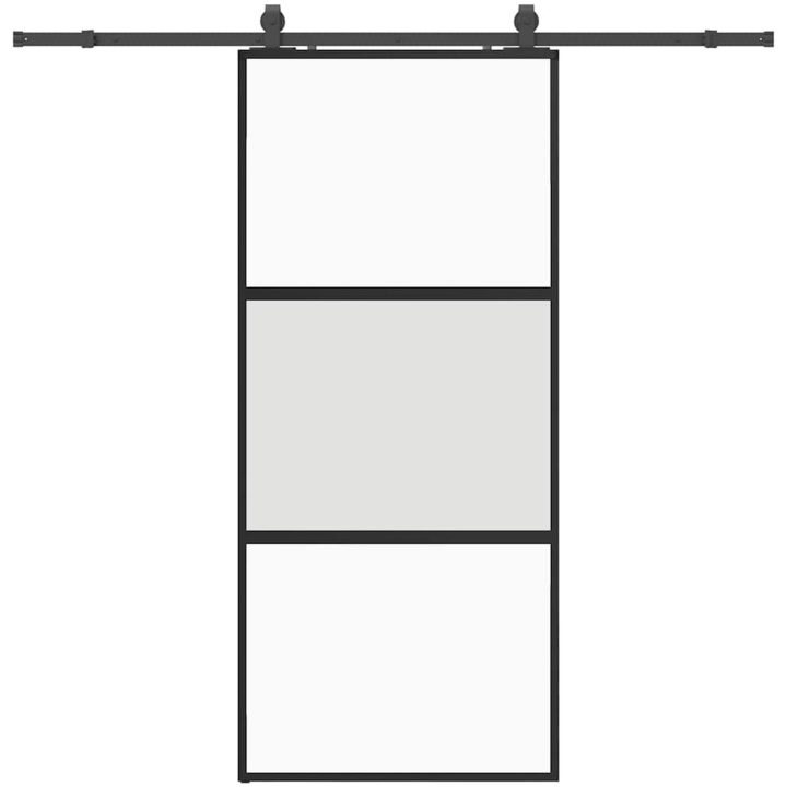 Skjutdörr med beslagssats svart 90x205 cm härdat glas vidaXL 90 x 205 cm (213 cm sliding rail) – bild 2