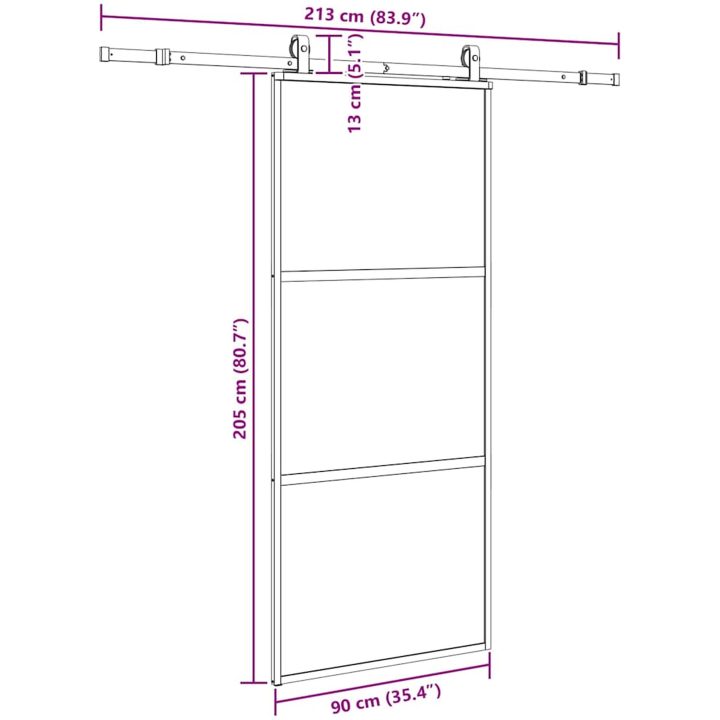 Skjutdörr med beslagssats svart 90x205 cm härdat glas vidaXL 90 x 205 cm (213 cm sliding rail) – bild 9