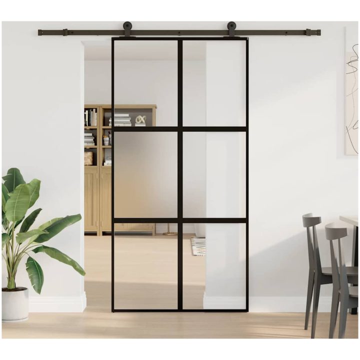 Skjutdörr med hårdvara 102,5x205 cm härdat glas och aluminium vidaXL 102.5 x 205 cm (213.5 cm) – bild 2