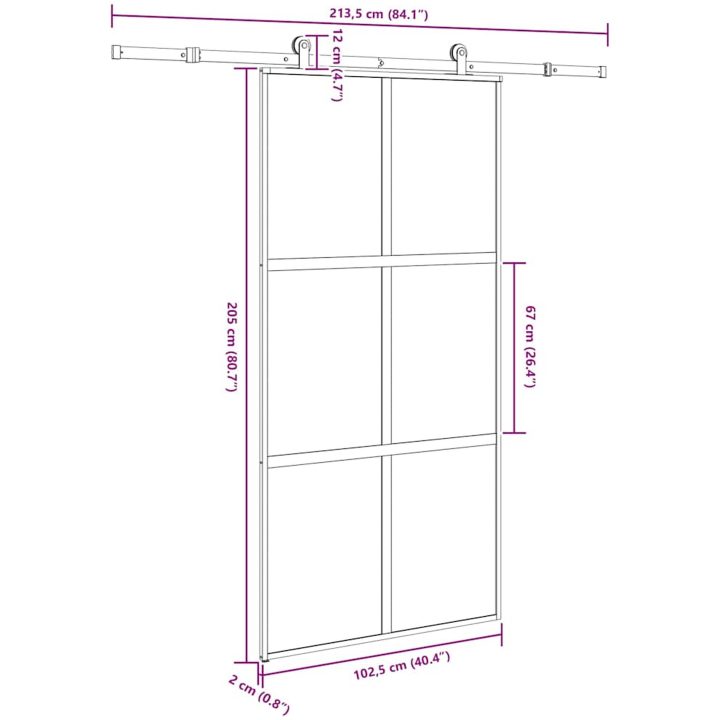 Skjutdörr med hårdvara 102,5x205 cm härdat glas och aluminium vidaXL 102.5 x 205 cm (213.5 cm) – bild 8