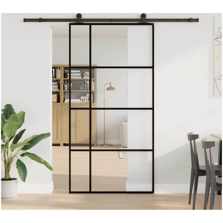 Skjutdörr med hårdvara ESG-glas och aluminium vidaXL 102.5 x 205 cm (213.5 cm) – bild 2