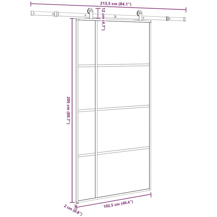 Skjutdörr med hårdvara ESG-glas och aluminium vidaXL 102.5 x 205 cm (213.5 cm) – bild 8