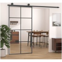 Skjutdörr svart ESG-glas och aluminium vidaXL