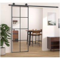 Skjutdörr svart ESG glas och aluminium vidaXL