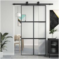 Skjutdörr svart härdat glas och aluminium vidaXL