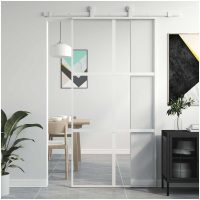 Skjutdörr vit härdat glas och aluminium vidaXL
