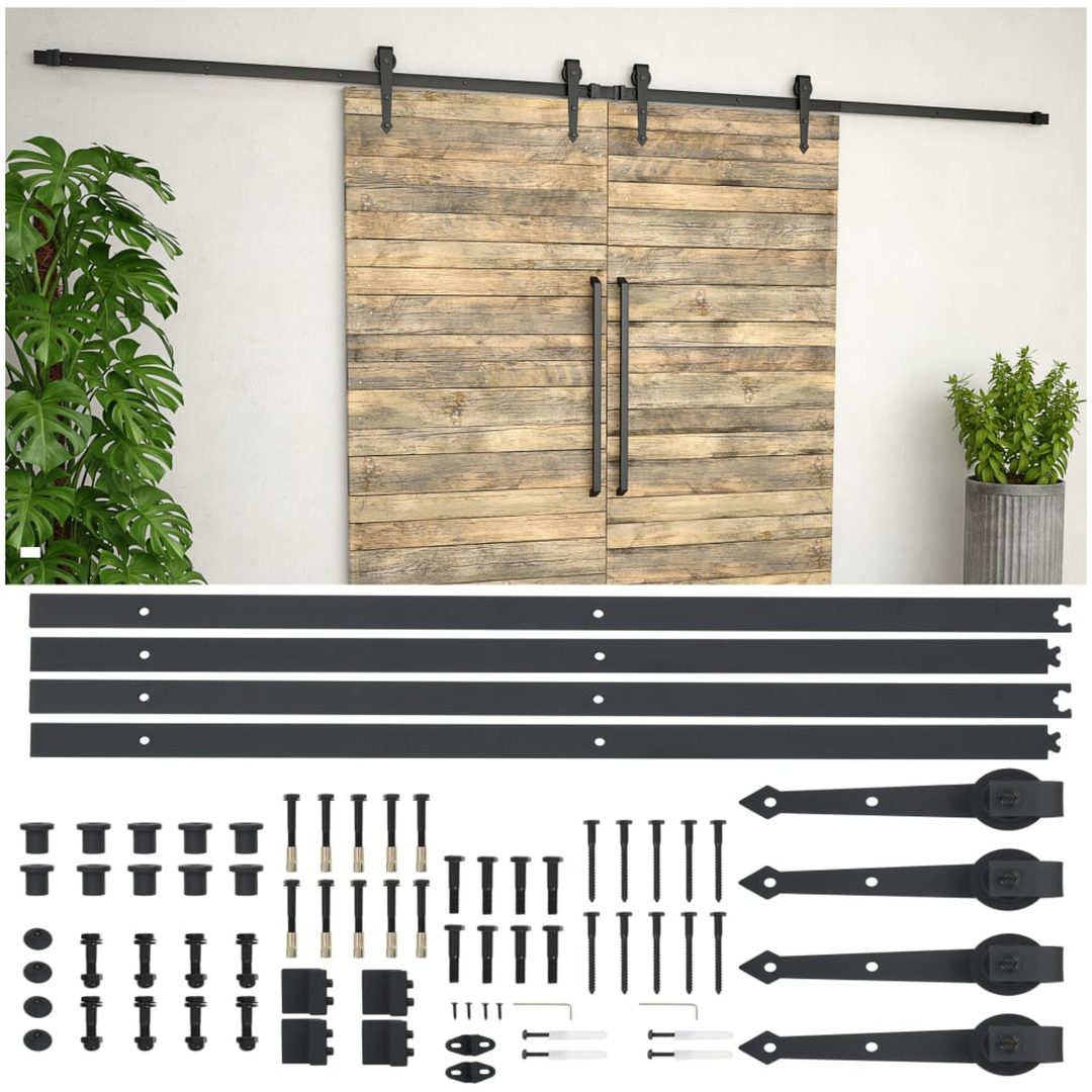 Skjutdörrsbeslag 2x stål svart vidaXL 183 cm