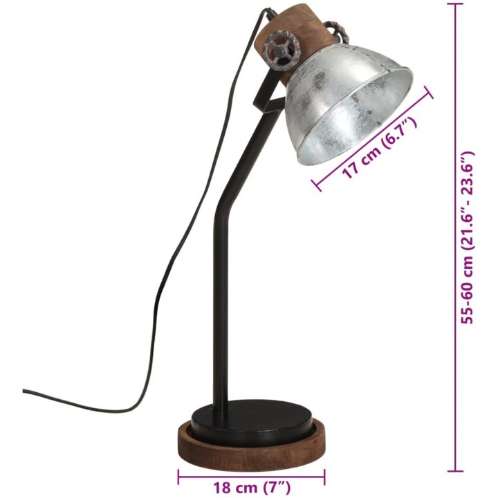 Skrivbordslampa 25 W vintage silver 18x18x60 cm E27 vidaXL – bild 11