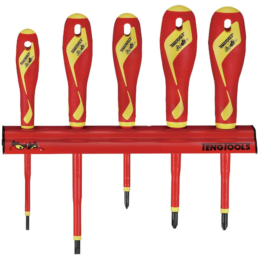 Skruvmejselsats 1000 Volt med väggställ WRMDV05N Teng Tools SKRUVMEJSELSATS 1000V 5 DELAR