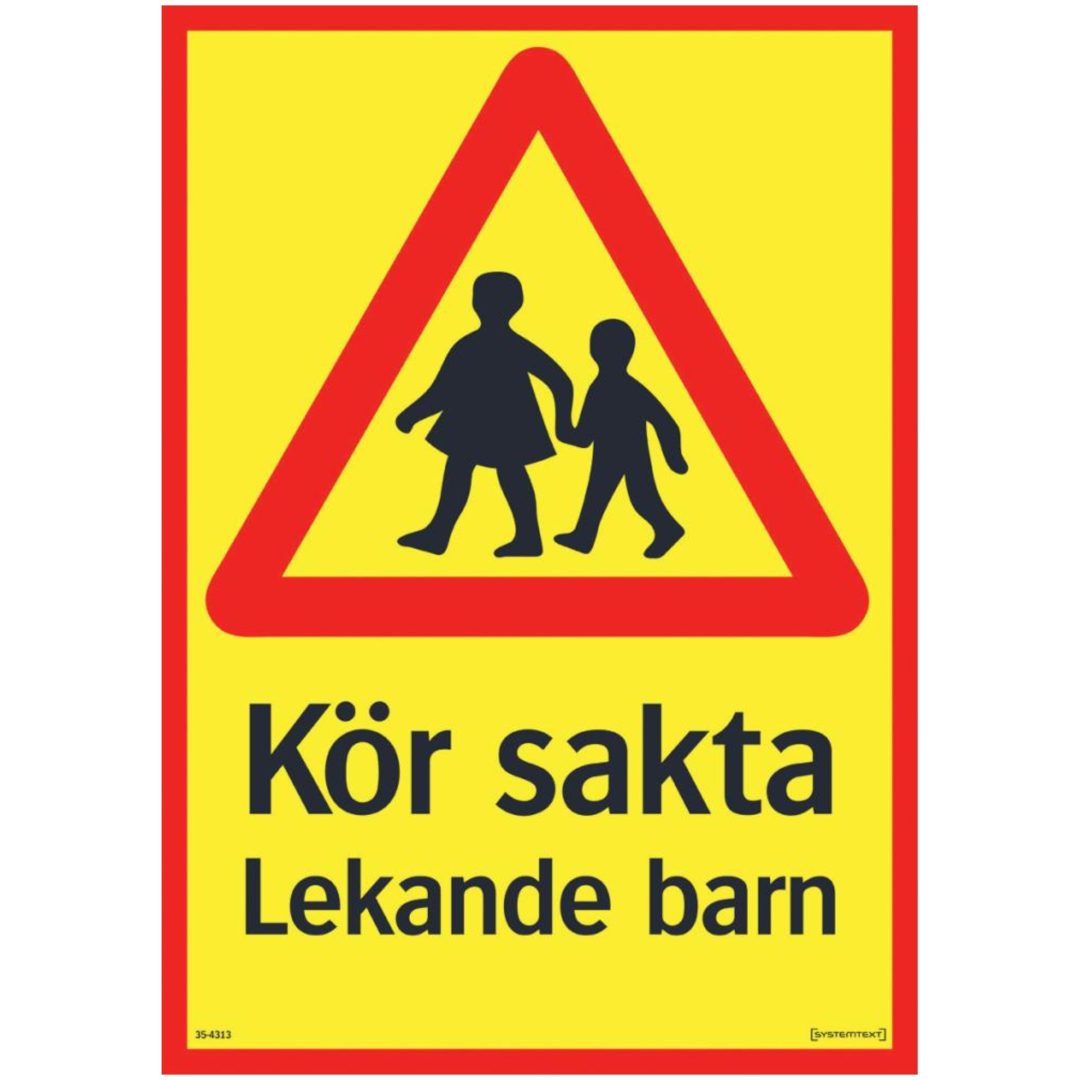 Skylt Varning Lekande Barn 297x420 SYSTEMTEXT