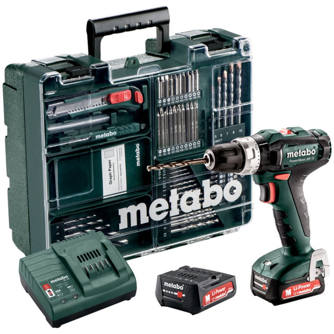 Slagborrmaskin 12V PowerMaxx SB 12 Set Med Li-jon Batteri METABO 12 V Med Li-jon Batteri