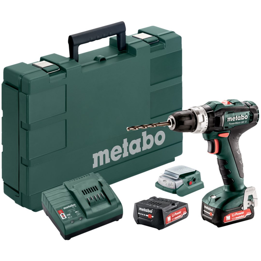 Slagborrmaskin 12V Set PowerMaxx SB 12 Med Li-jon Batteri METABO 12 V Med Li-jon Batteri