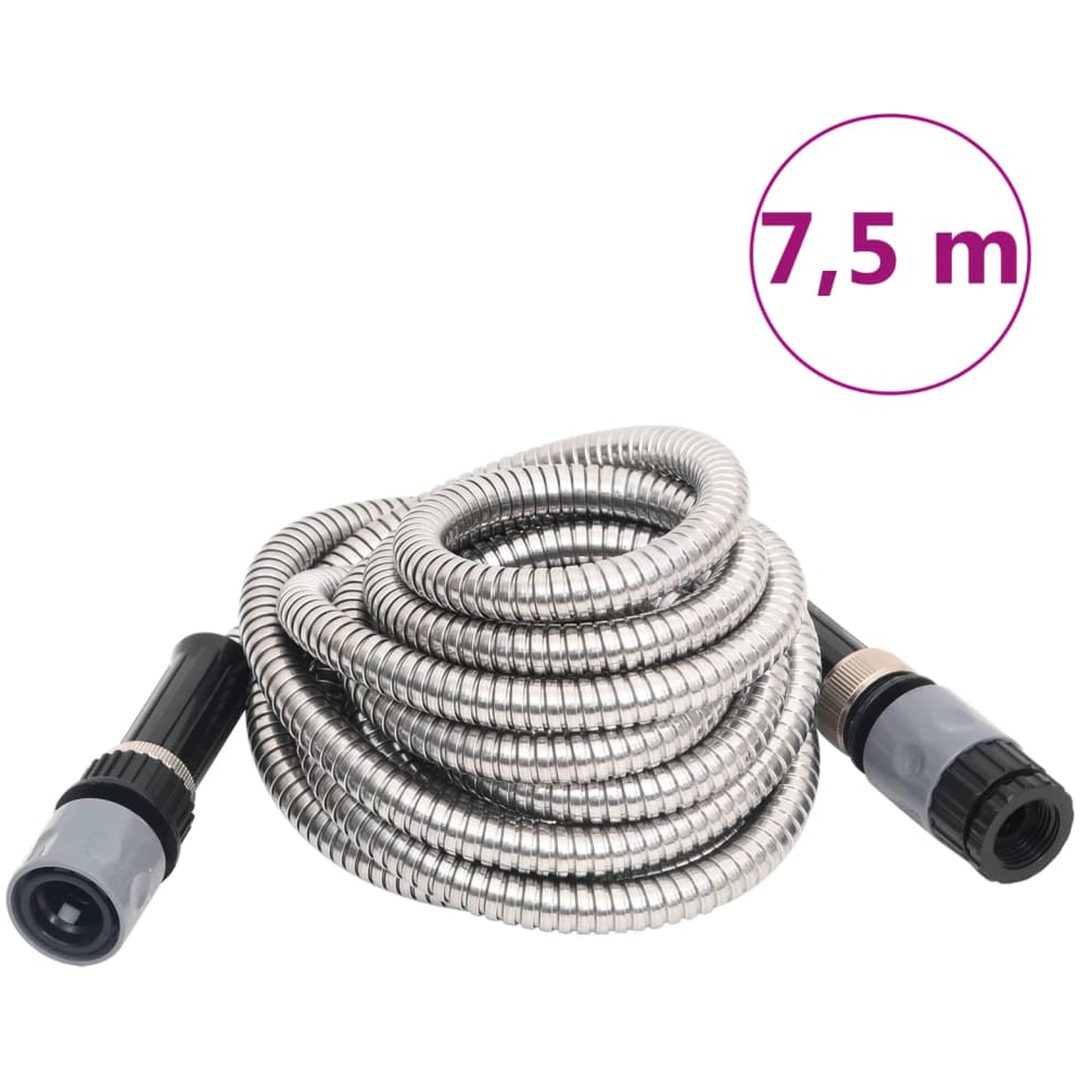 Slang med sprutmunstycke silver 0,6" rostfritt stål vidaXL 7.5 m
