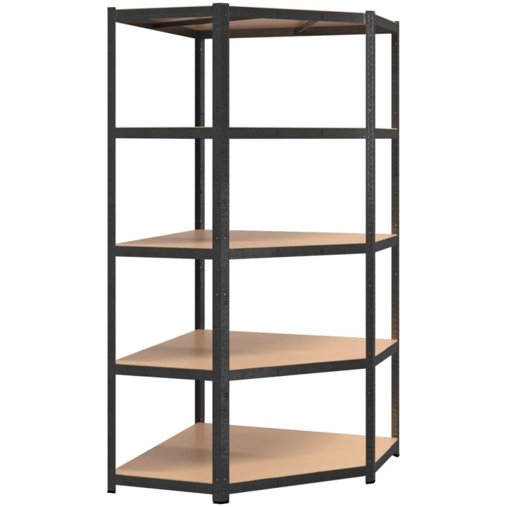 Slitstark hörnhylla grå stål och konstruerat trä 5 hyllplan vidaXL 90 x 90 x 180 cm – bild 2
