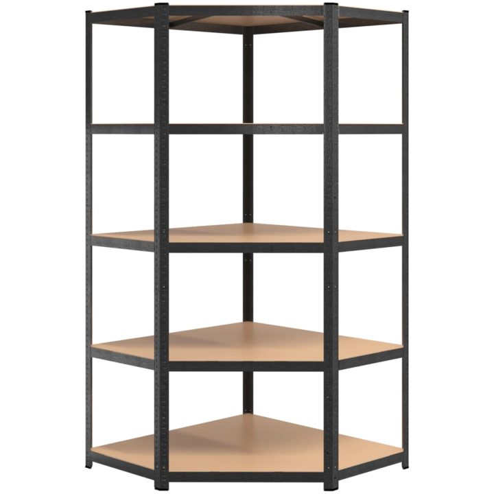 Slitstark hörnhylla grå stål och konstruerat trä 5 hyllplan vidaXL 90 x 90 x 180 cm – bild 4